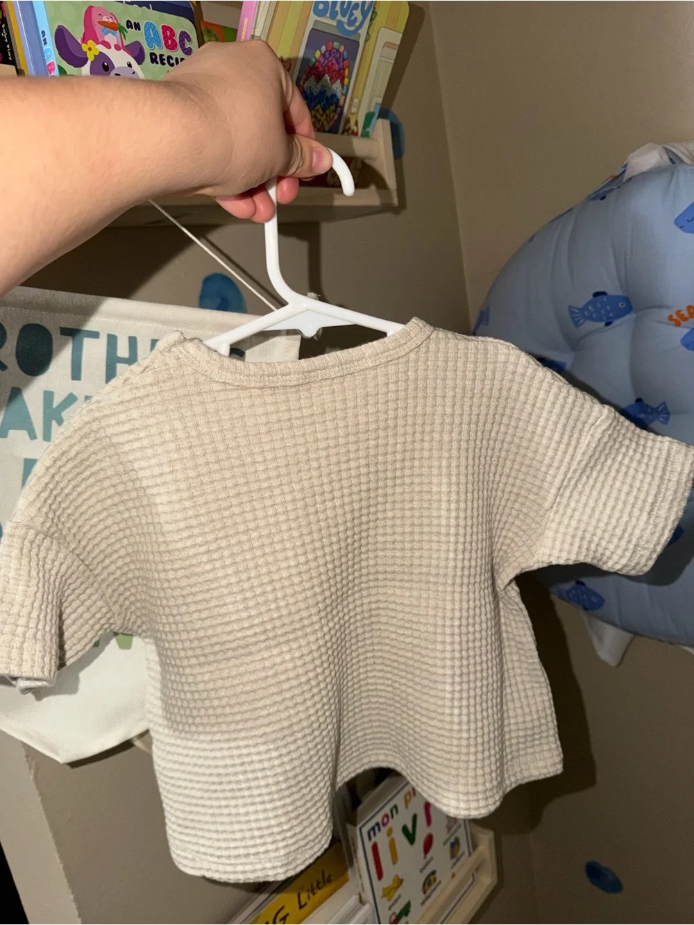 H&M Cream Waffle-Knit Short Sleeve Tee